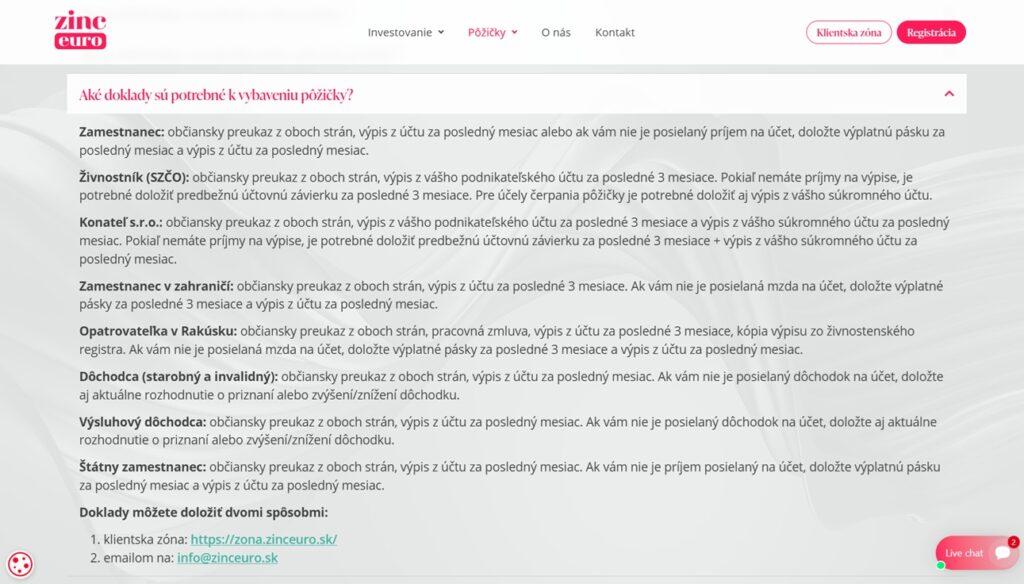 Zinc online pôžička podmienky